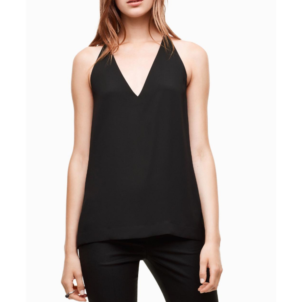 Aritzia Babaton Morris Blouse V-Neck Sleeveless Racerback Top Black